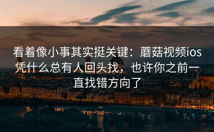 看着像小事其实挺关键：蘑菇视频ios凭什么总有人回头找，也许你之前一直找错方向了