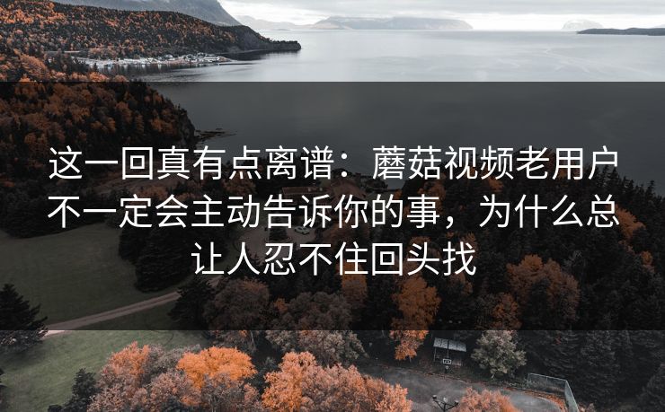 这一回真有点离谱：蘑菇视频老用户不一定会主动告诉你的事，为什么总让人忍不住回头找