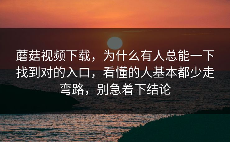 蘑菇视频下载，为什么有人总能一下找到对的入口，看懂的人基本都少走弯路，别急着下结论